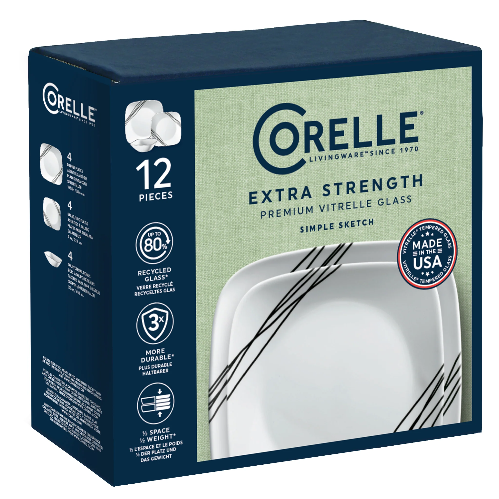 Corelle® Square Simple Sketch 12 Piece Dinner Set - Image 4