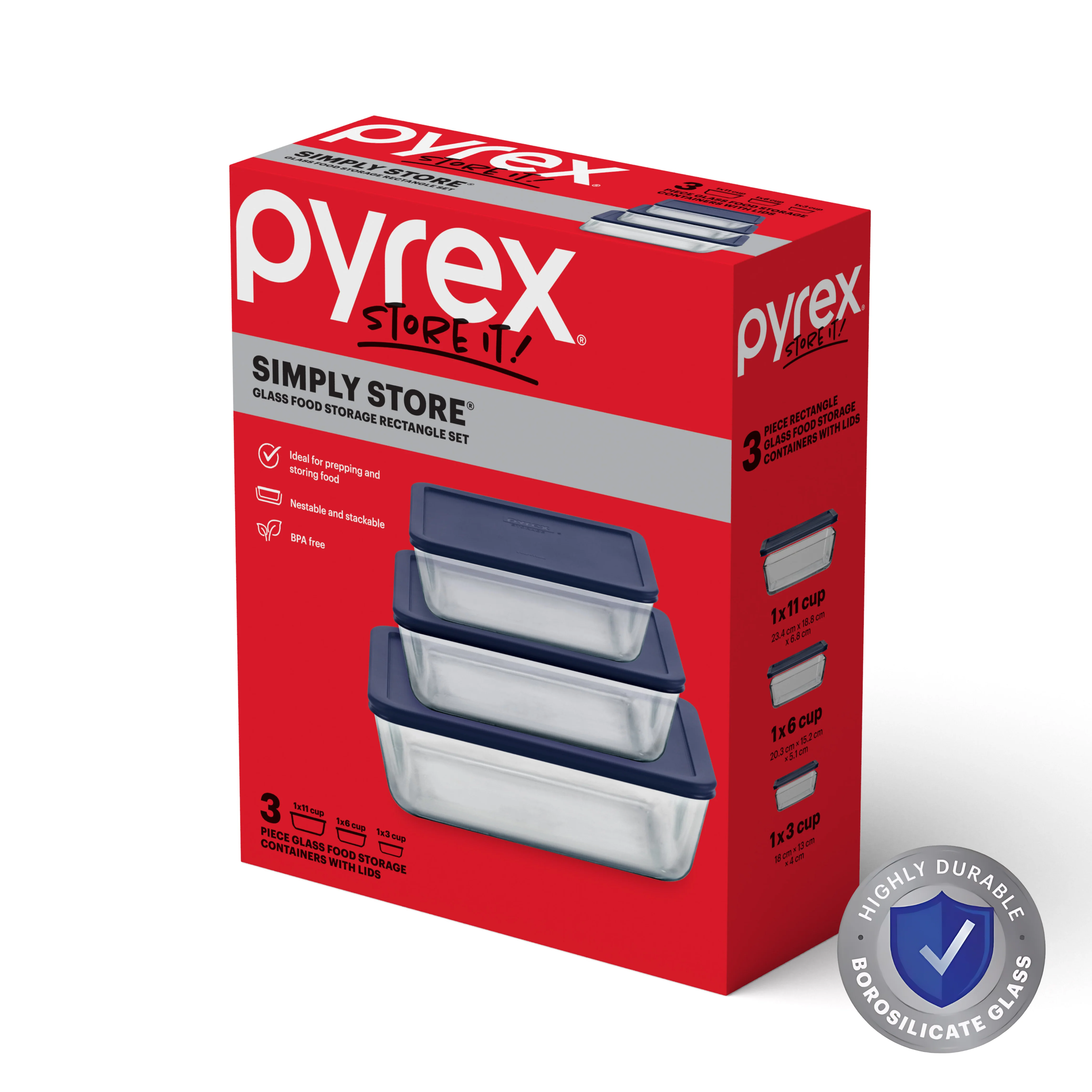 Pyrex® Simply Store Storage 3 Piece Set (3, 6, 11 Cup-Navy Blue) - Image 2
