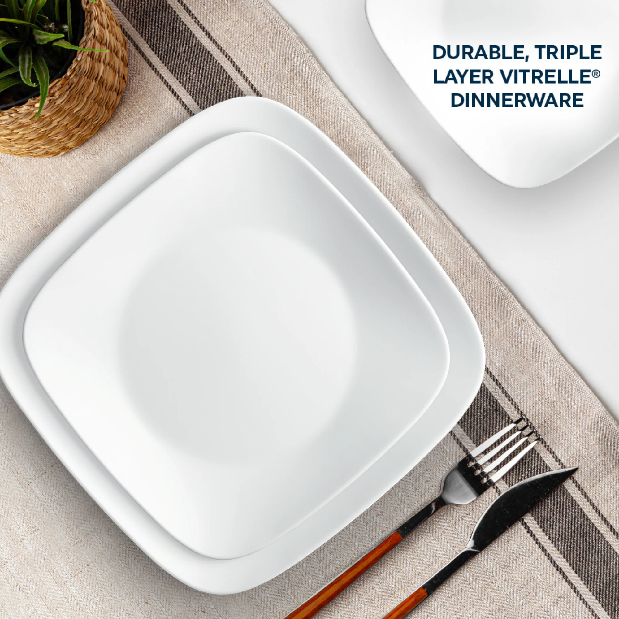 Corelle® Square Pure White 12 Piece Dinner Set - Image 5